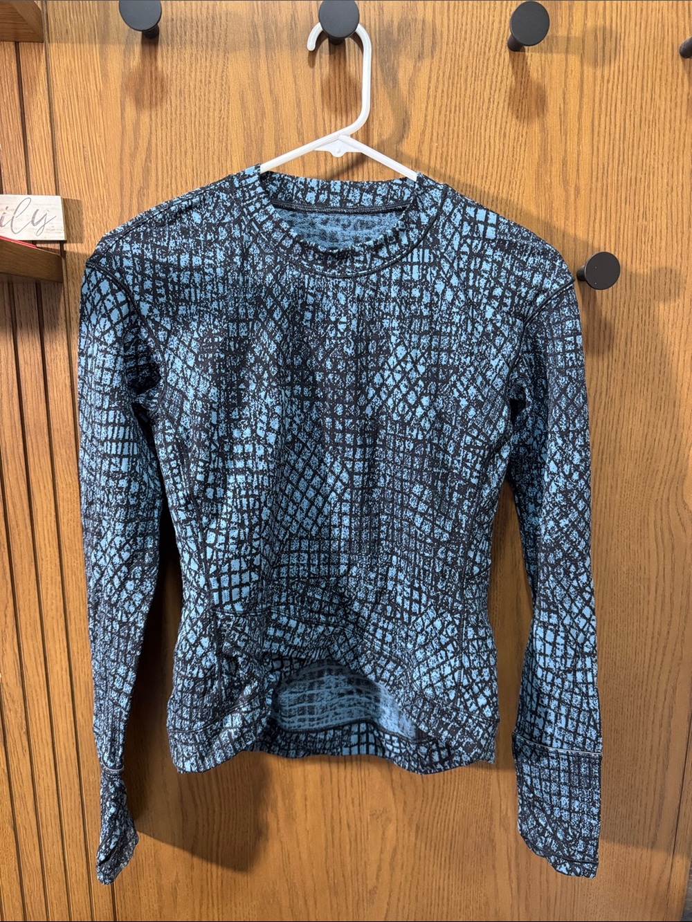lululemon athletica Black and Blue Grid-Print Long Sleeve Top